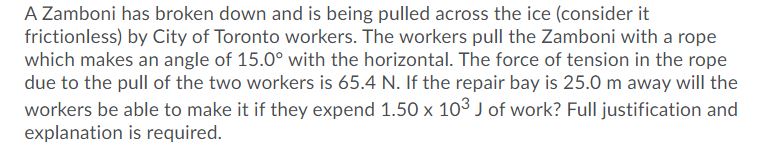 A Zamboni has broken down and is being pulled across the