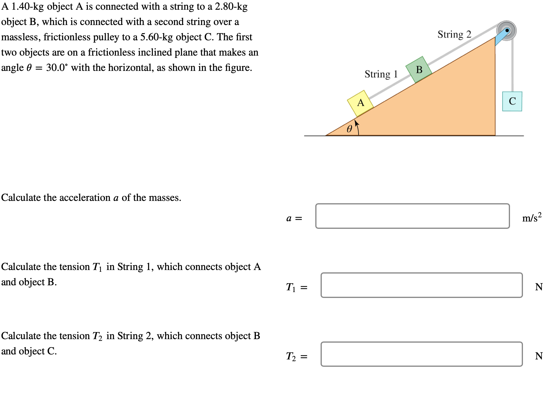 A 1.40kg object A is connected with a string to a