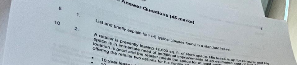 Question 1. Answer Questions (45 marks) 8 List and briefly explain four