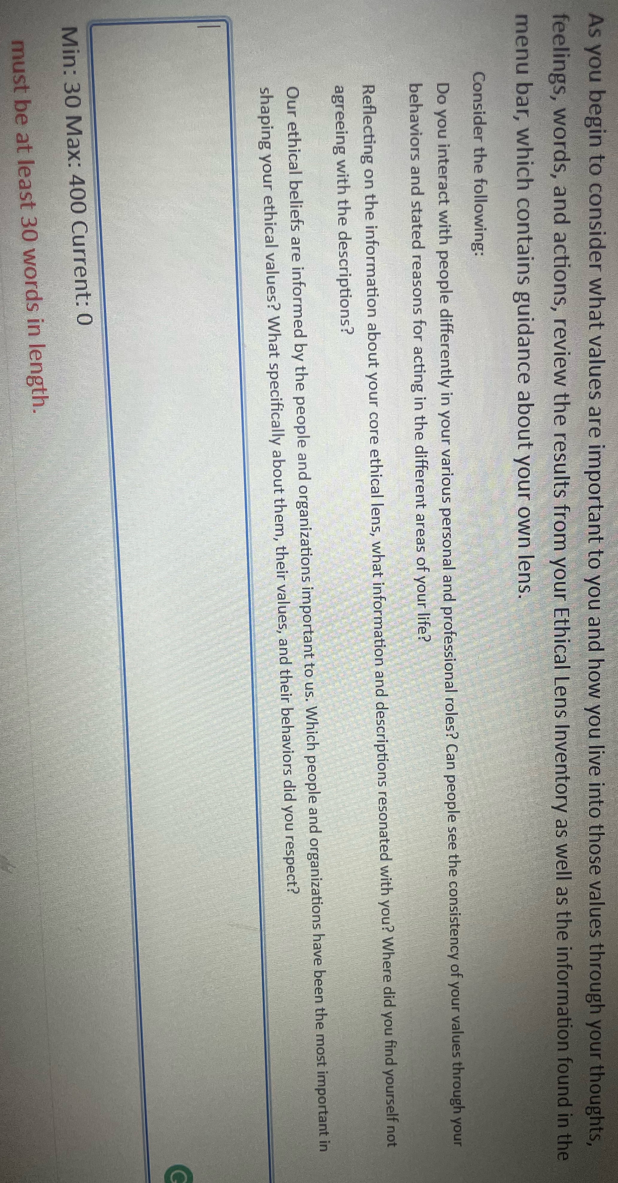 ? As you begin to consider what values are important to you