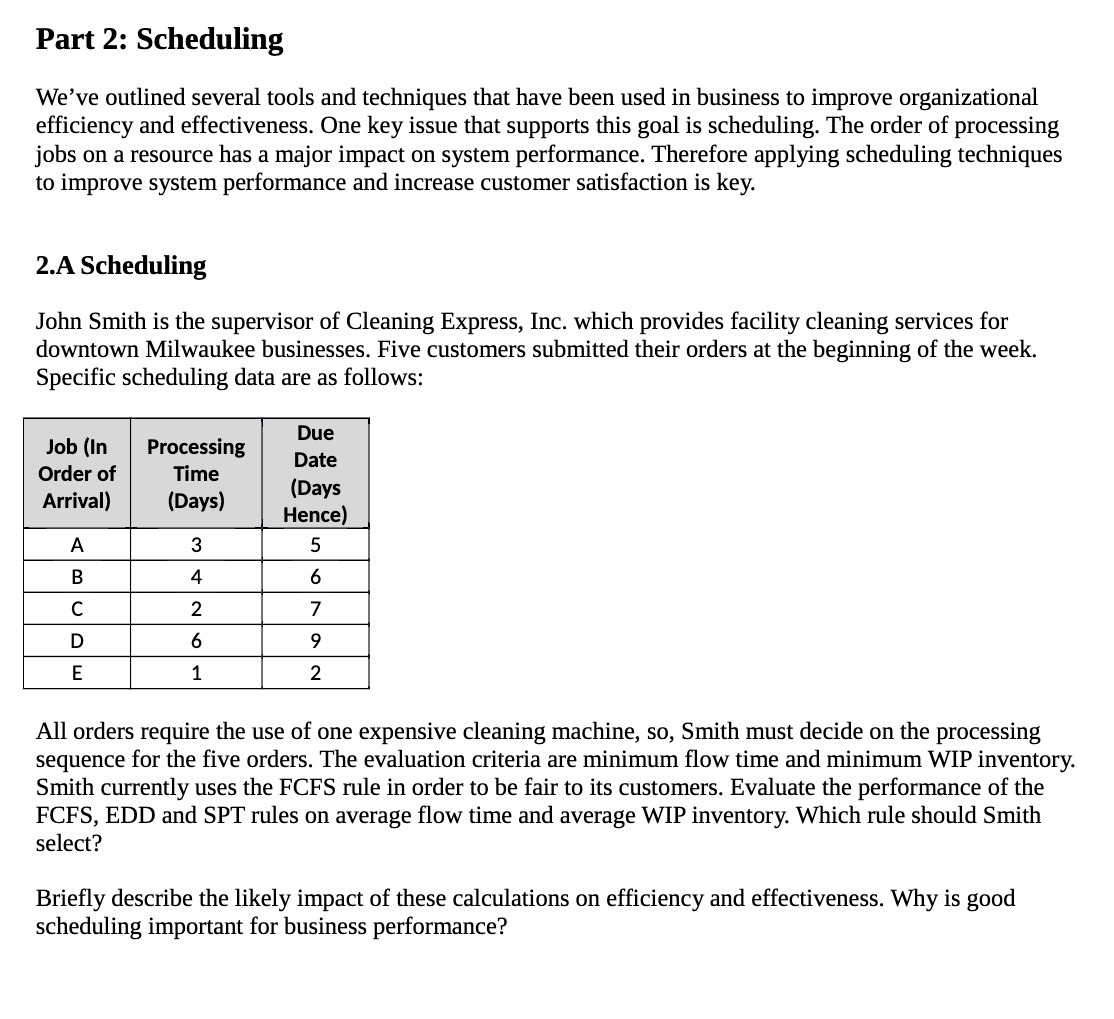Part 2: Scheduling We've outlined several tools and techniques that have