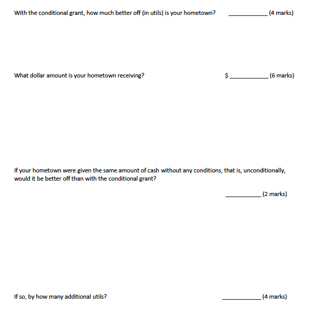 Question With the conditional grant, how much better off (in utils) is