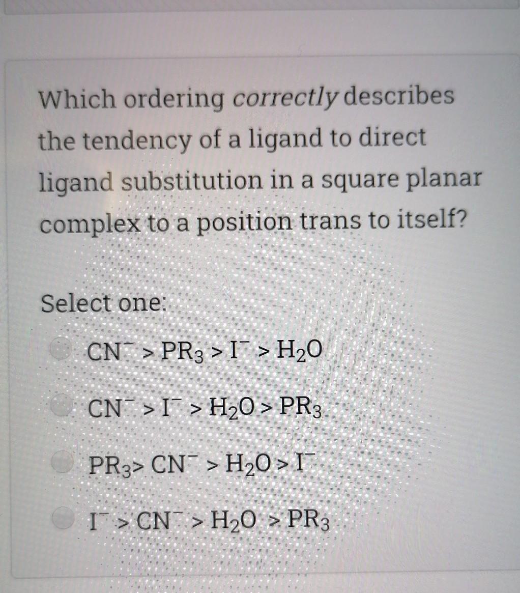 I: cis-[PtCl2(NH3)(PR3)] cis-[PtCl2(NH3)2] I: cis-[PtCl2(NH3)(PR3)] II: trans-[PtCl2(NH3)2] Which of the following statements