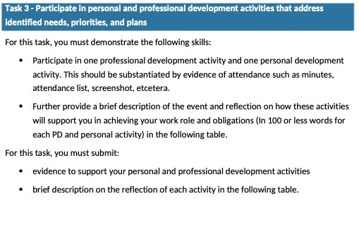  Task 3 - Participate in personal and professional development activities that