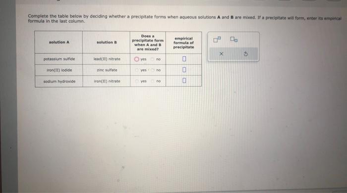 a precipitate forms when aqueous solutions A and B are mixed. If