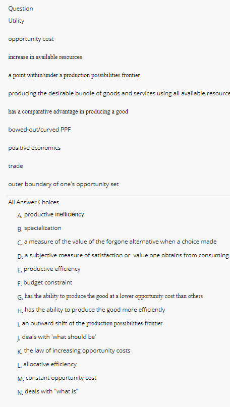 Hello! Please help me answer these 10 matching questions with the options