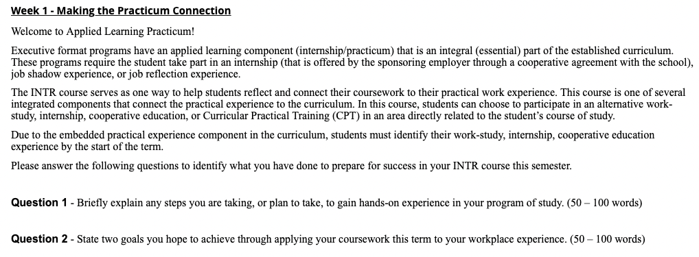  Week 1 - Making the Practicum Connectlon Welcome to Applied Learning