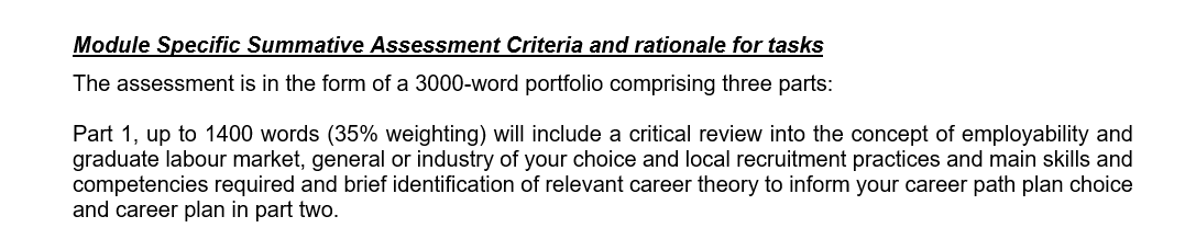  Module Specific Summative Assessment Criteria and rationale for tasks The assessment