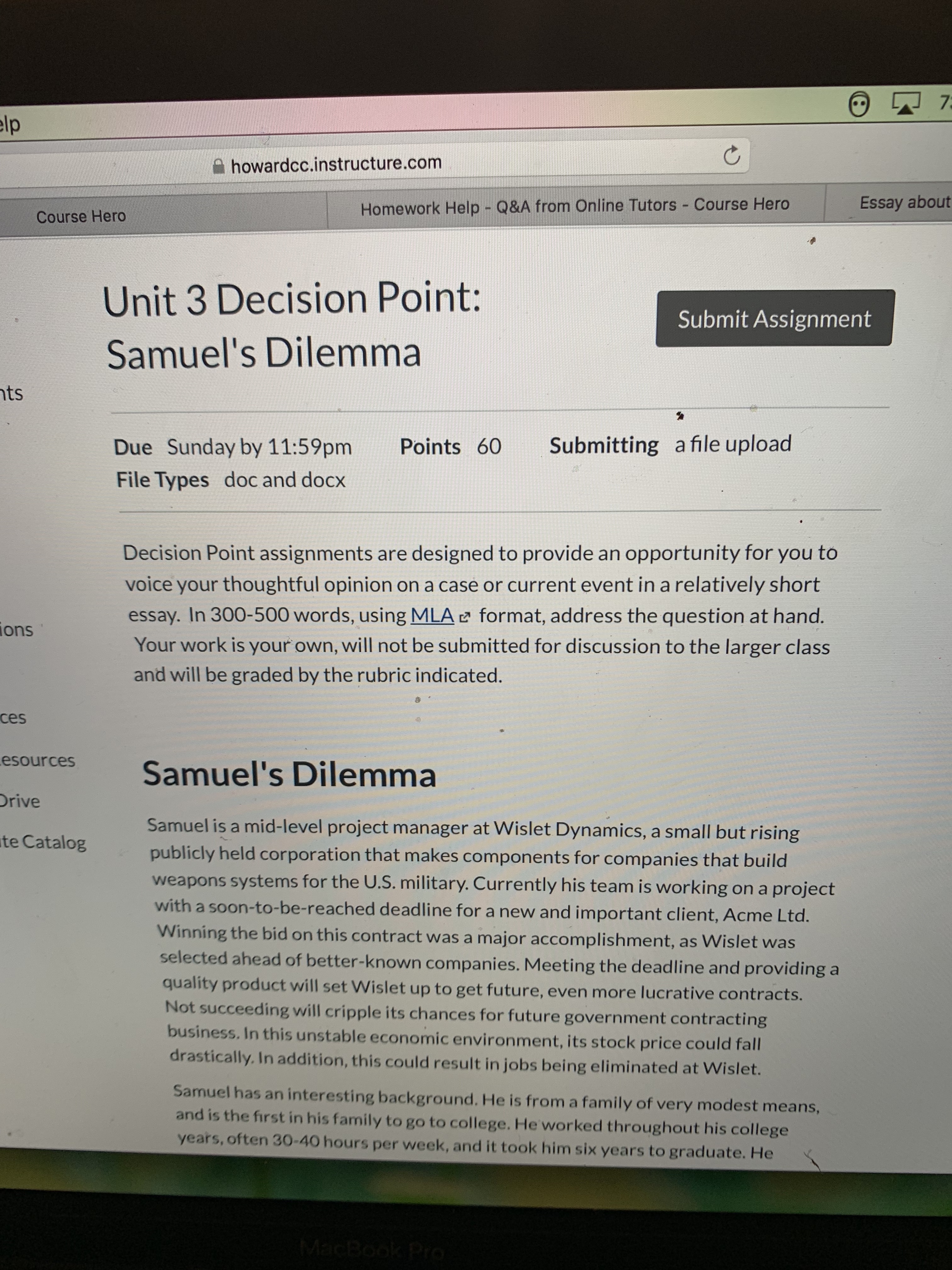 employee, recently transferred into Samuel's department and plays an important role on