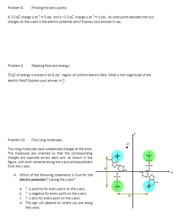 Problem 8. (Finding the zero points) A 3.0 nC charge is
