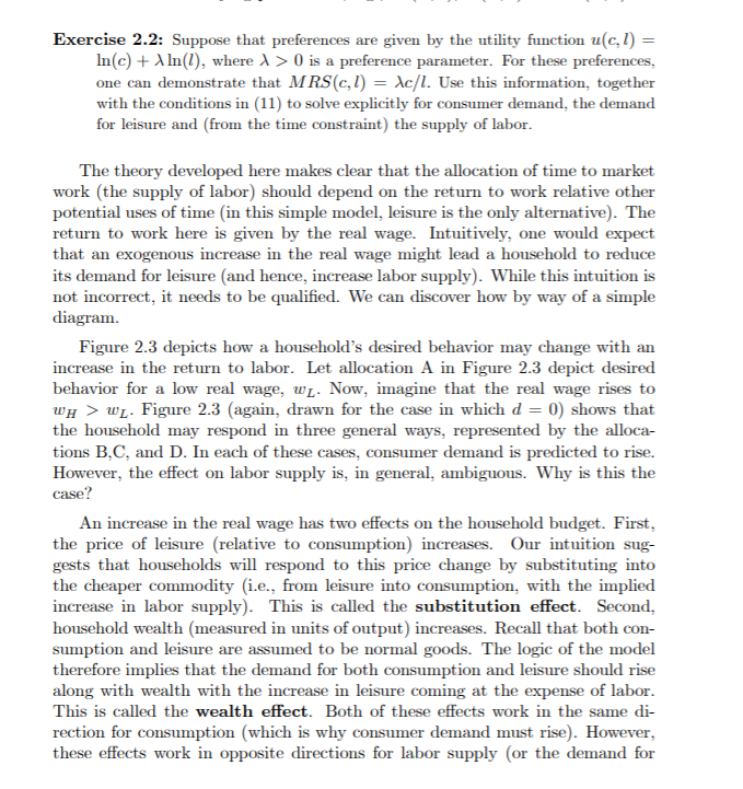 Exercise 2.2: Suppose that preferences are given by the utility function u(c,