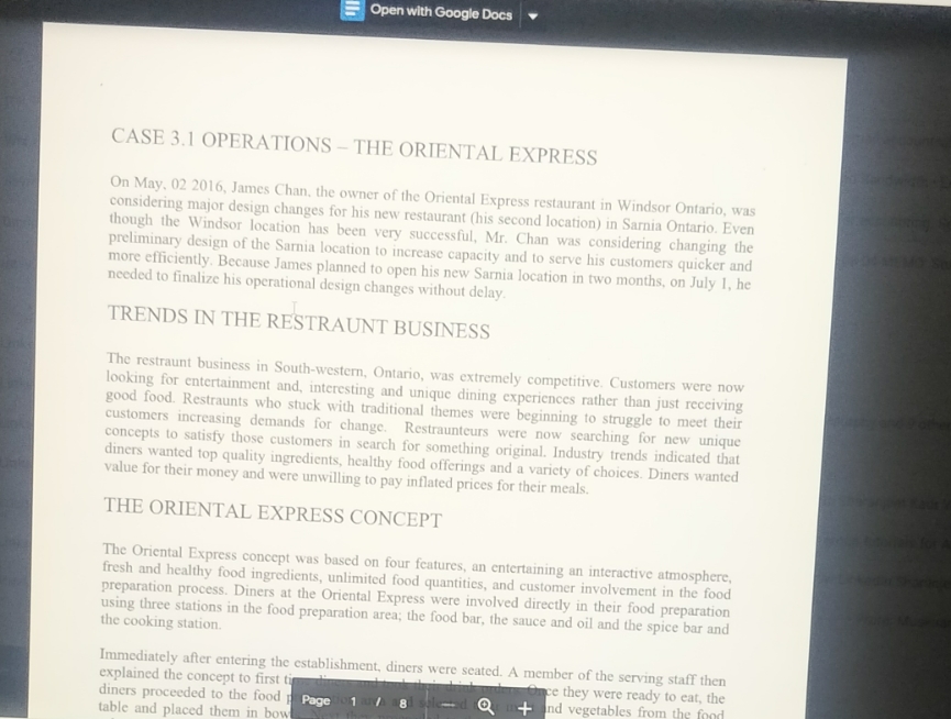 memo on this topic Open with Google Docs CASE 3.1 OPERATIONS -