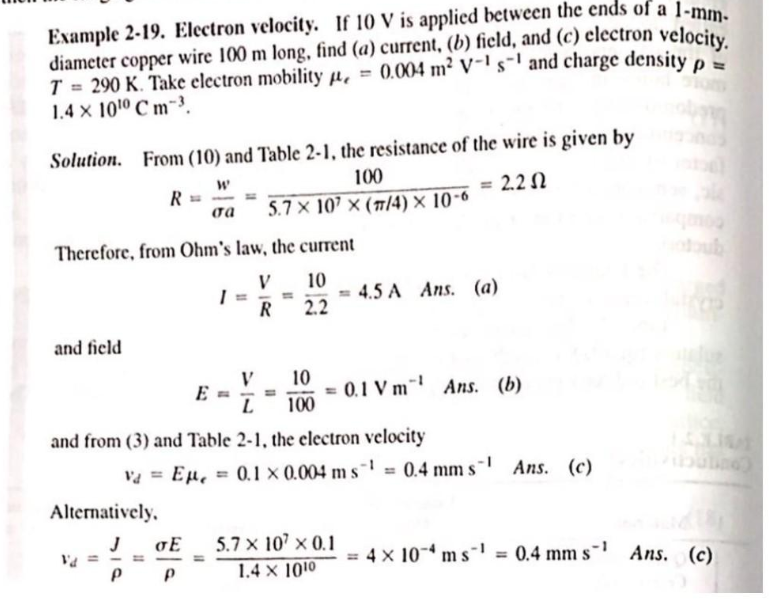 electron velocity V ms at 60 Hz. nd the electron excursion distance