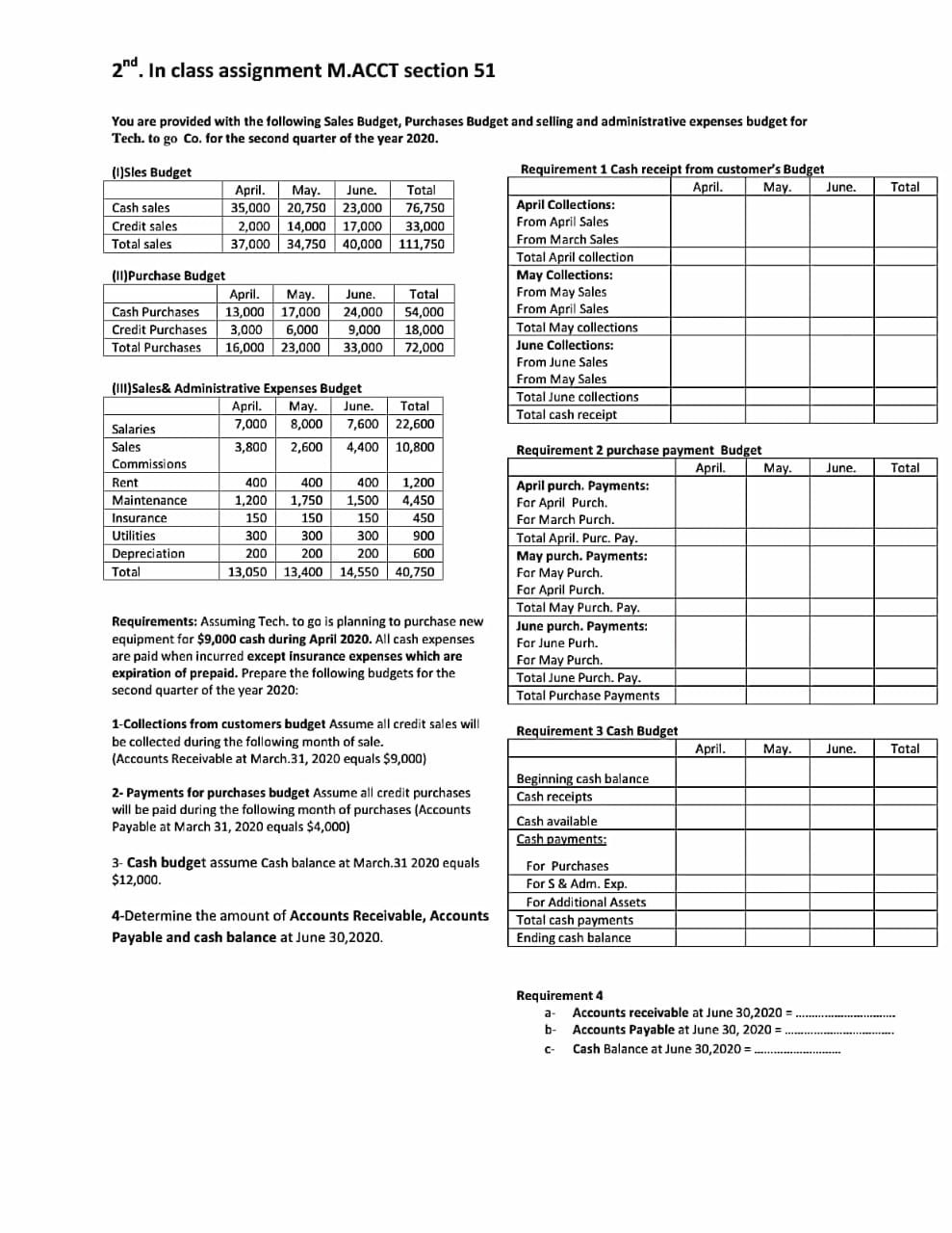 i need i within 2 hour 2". In class assignment M.ACCT section