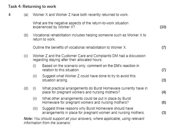  Task 4: Returning to work 4 (a) Worker X and Worker