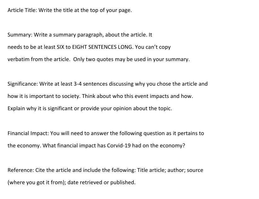 current events Article Title: Write the title at the top of your