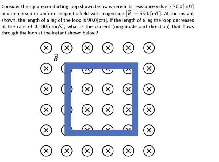  Consider the square conducting loop shown below wherein its resistance value