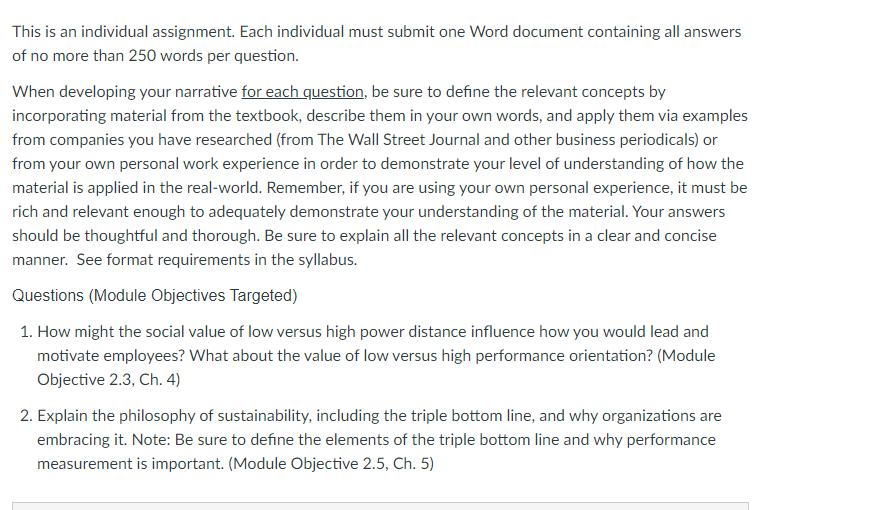  This is an individual assignment. Each individual must submit one Word