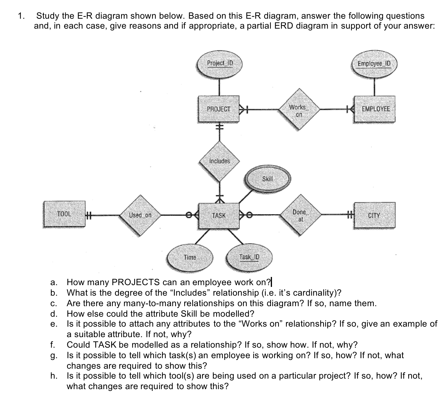  1. Study the ER diagram shown below. Based on this E-R