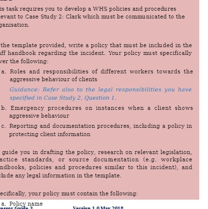  is task requires you to develop a WHS policies and procedures