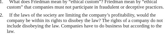  What does Friedman mean by "ethical custom"? Friedman mean by "ethical