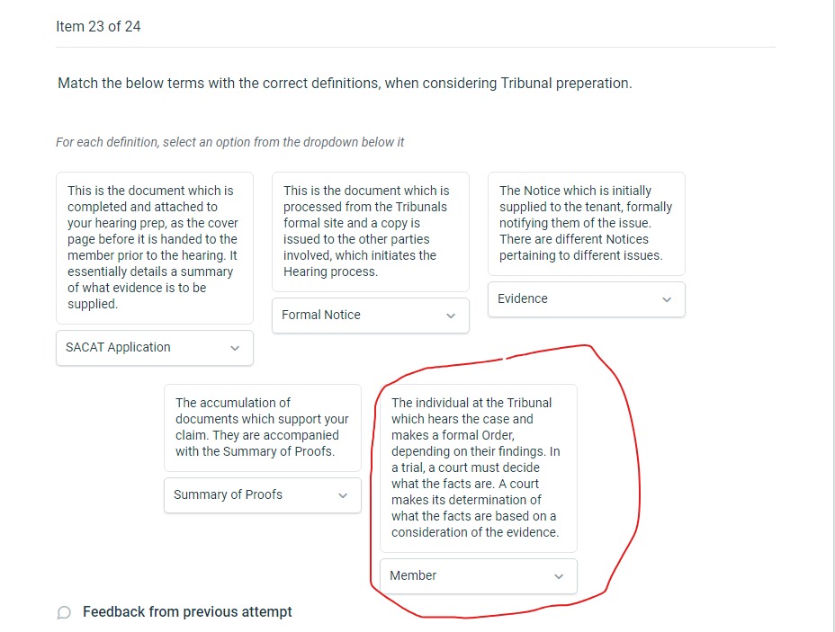 CPPREP4503 - Present at hearings in real estate (SA)Match the below terms