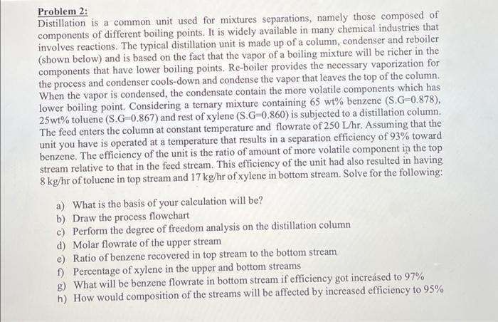 please answer fast and accurate Problem 2: Distillation is a common unit
