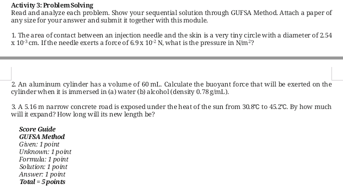  Activity 3: Problem Solving Read and analyze each problem. Show your