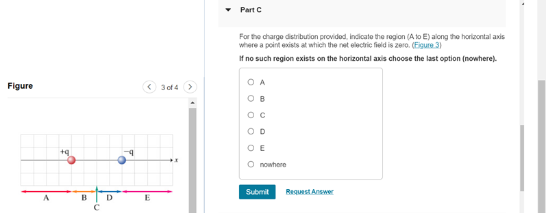  Part C For the charge distribution provided, indicate the region (A