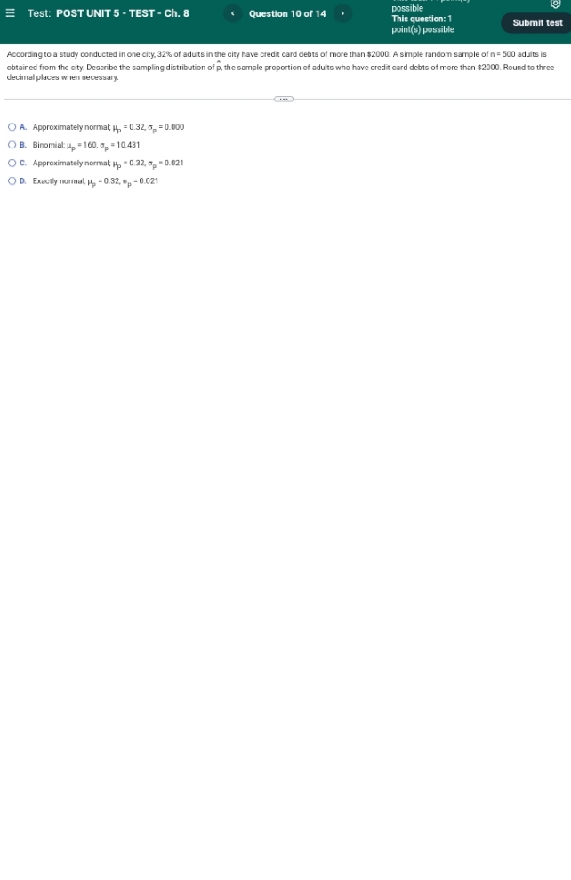 solve this question E Test: POST UNIT 5 - TEST - Ch.