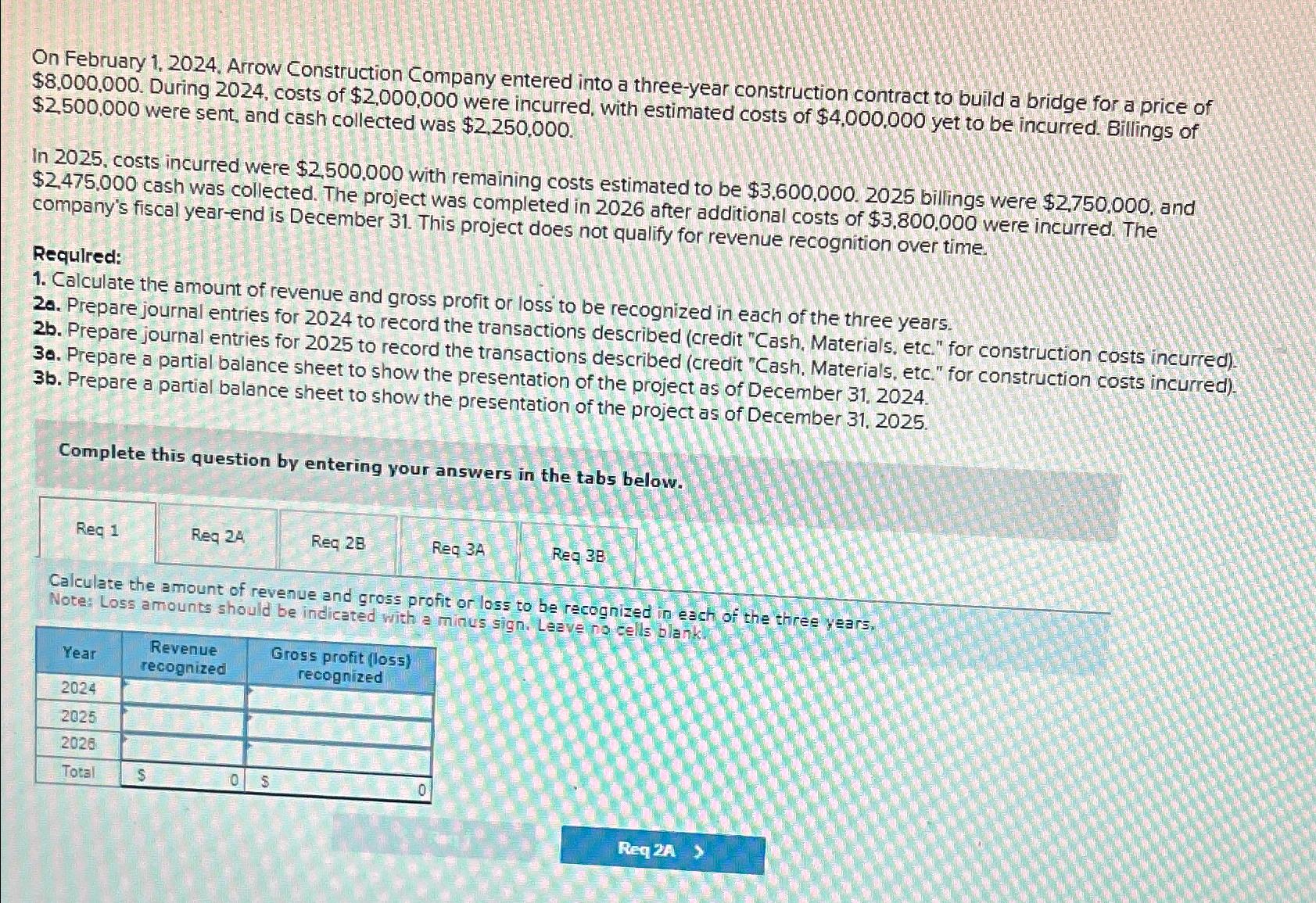  On February 1,2024, Arrow Construction Company entered into a three-year construction
