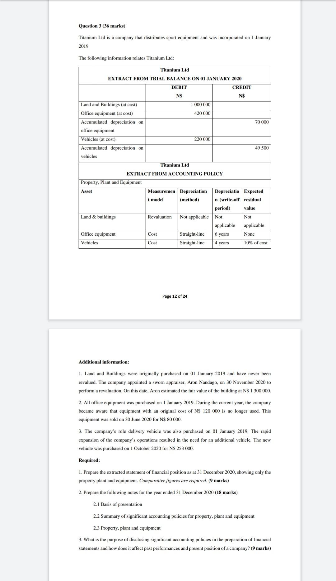  Question 3 (36 marks) Titanium Ltd is a company that distributes