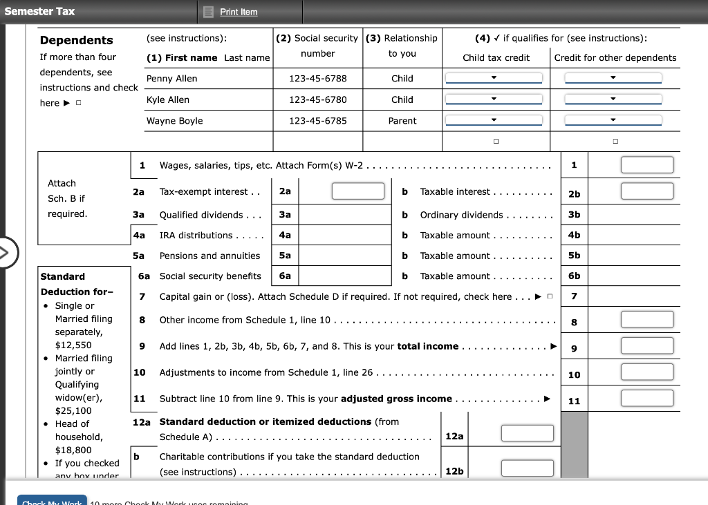 below for Lance and Wanda Dean. Semester Tax Print Item Semester Tax