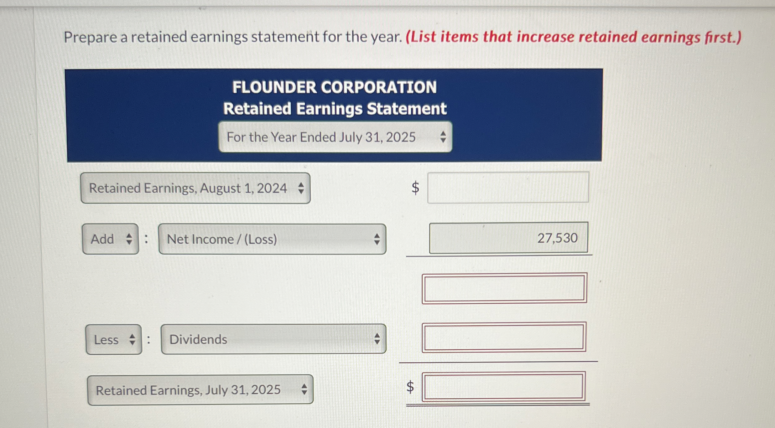  Prepare a retained earnings statement for the year. (List items that