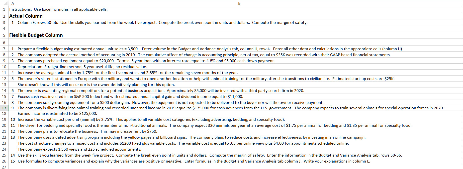 General Instructions: Your responsibility is to, in part, prepare the 2020 budget