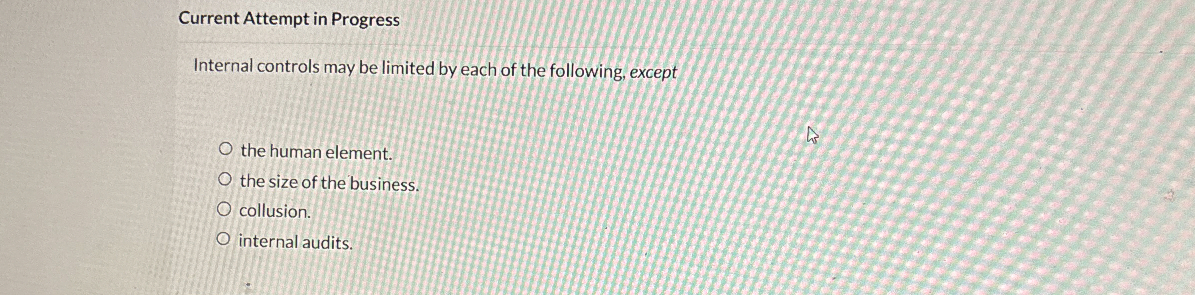  Current Attempt in Progress Internal controls may be limited by each