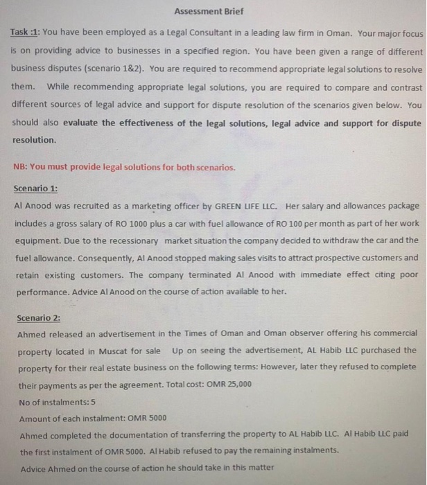  Assessment Brief Task :1: You have been employed as a Legal