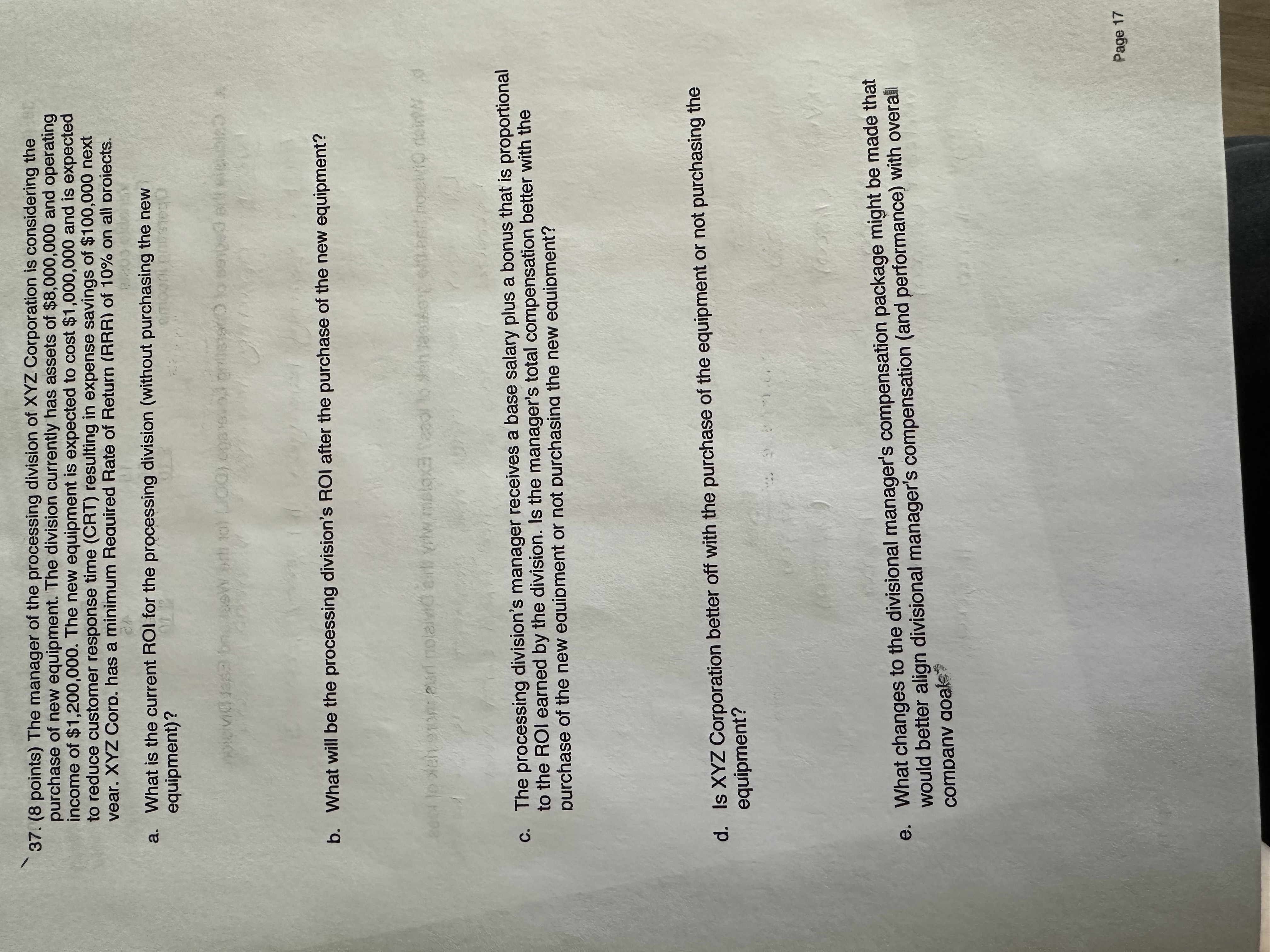  (8 points) The manager of the processing division of xYZ Corporation