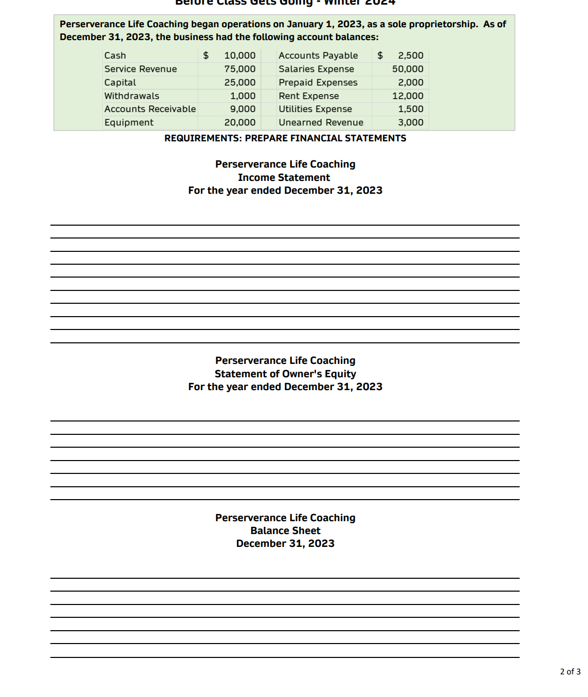  Perserverance Life Coaching began operations on January 1,2023, as a sole