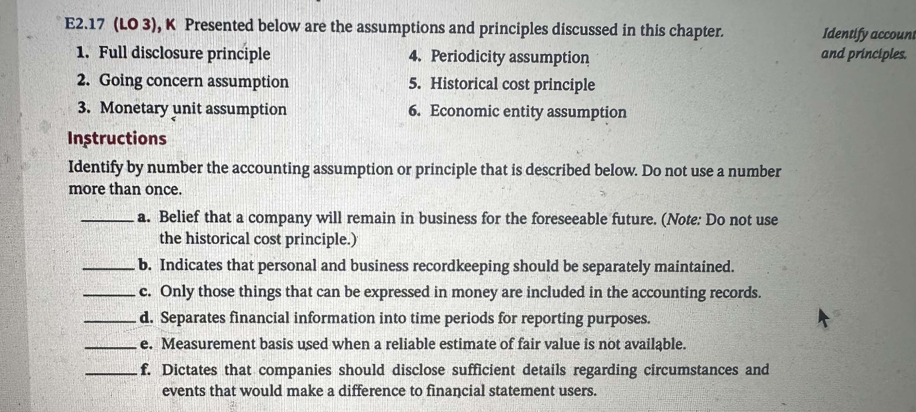 E2.17(LO 3), K Presented below are the assumptions and principles discussed