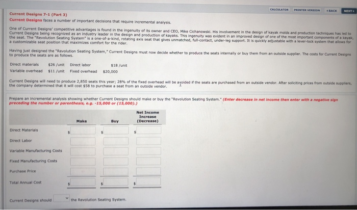  CALCULATOR BACK NEXT PRINTER VERSION Current Designs 7-1 (Part 3) Current