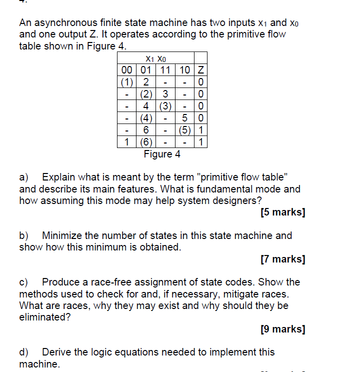  An asynchronous finite state machine has two inputs X1 and xo