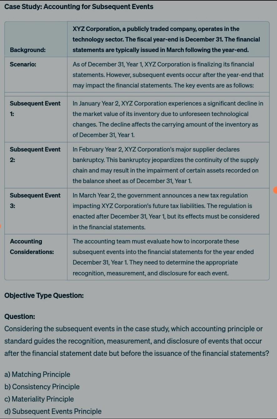  Objective Type Question: Question: Considering the subsequent events in the case