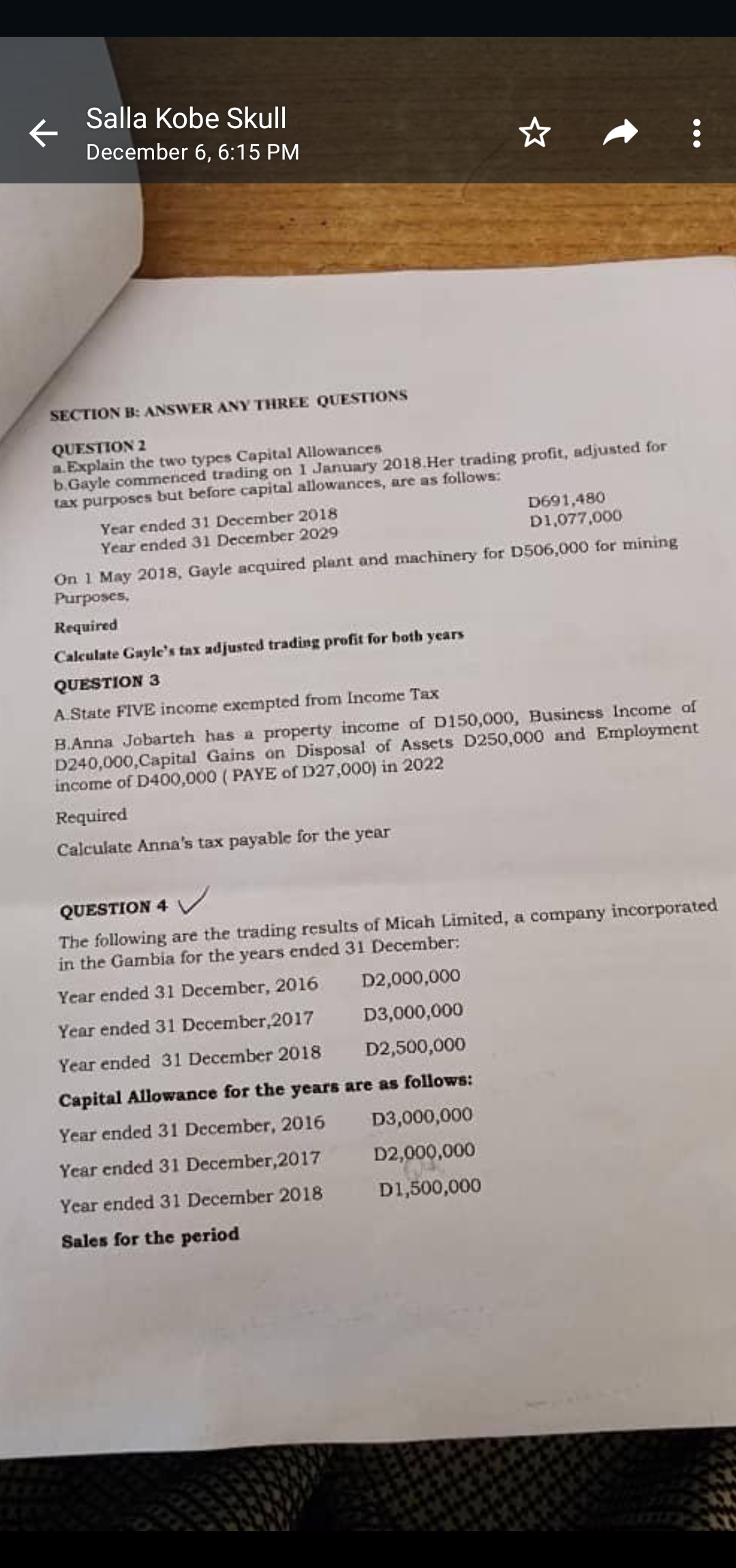 Kindly solve question 2 and 3 SECTION B: ANSWER ANY THREE QUESTIONS