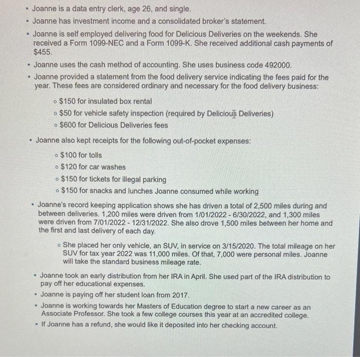  - Joanne is a data entry clerk, age 26, and single.