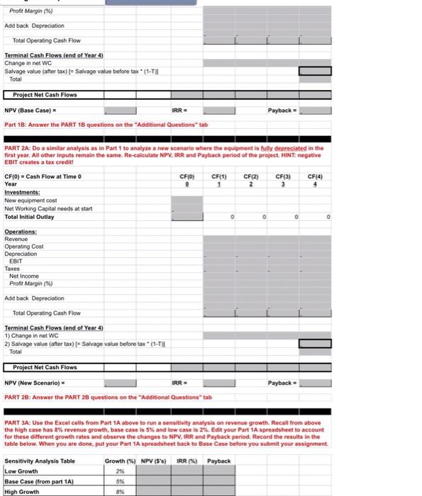 statement using an Excel spreadsheet (b) Compute net project cash flows, NPV,