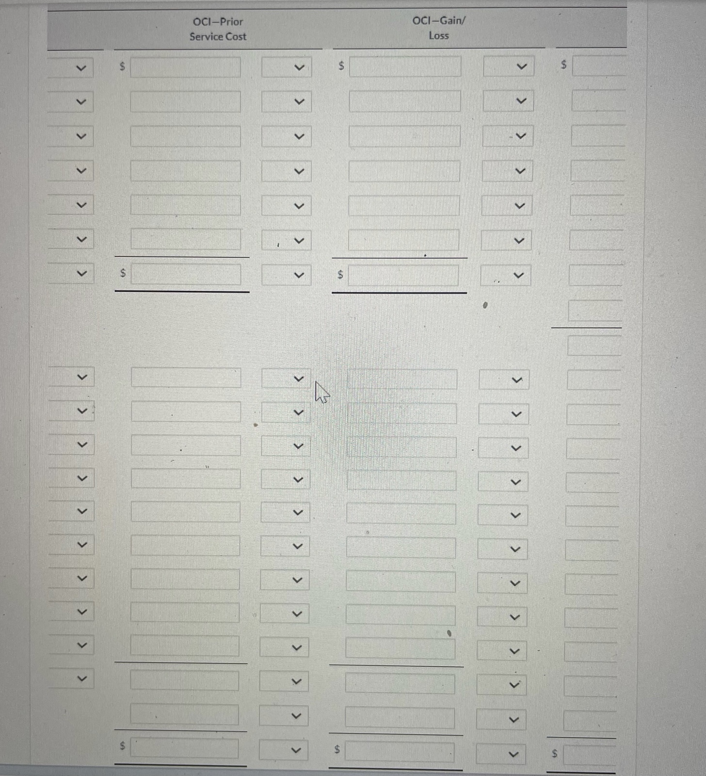 following defunded benefit pension plan balances. Prepare a pension worksheet for the