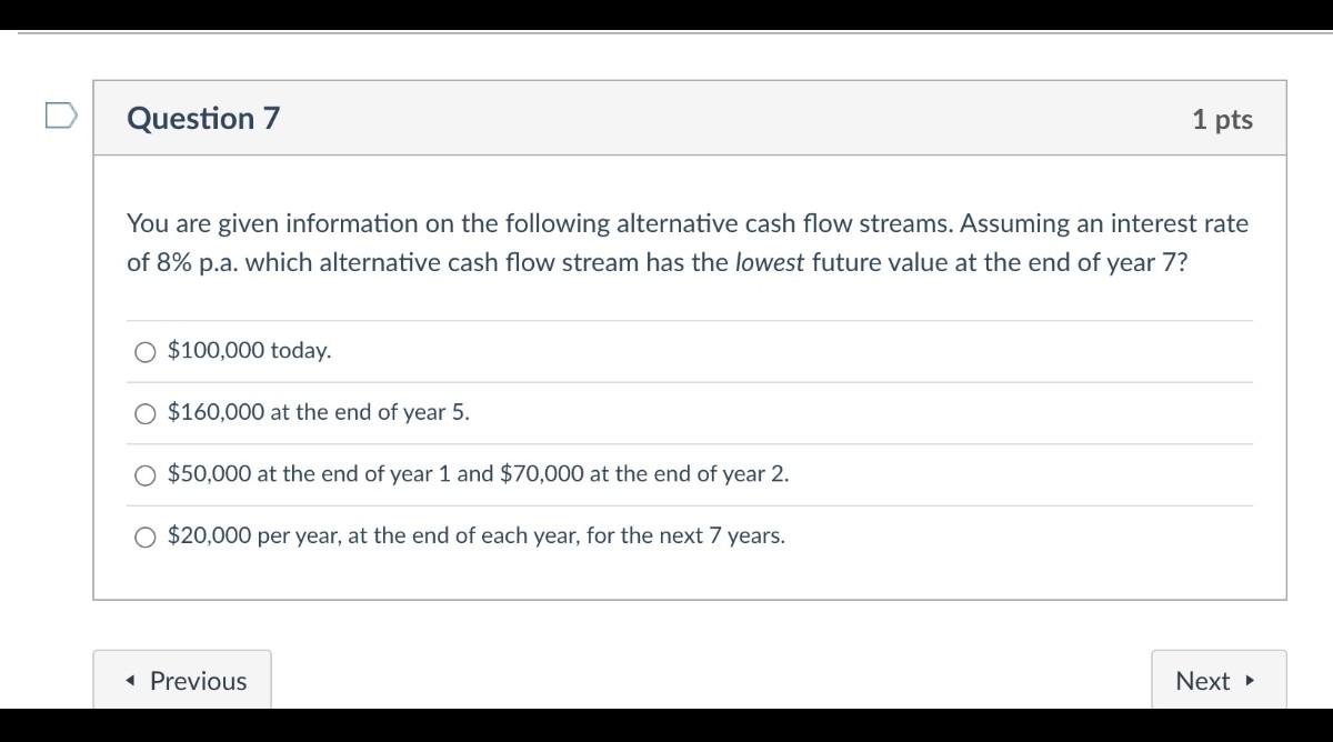  7 Question 7 1 pts You are given information on the