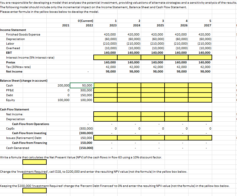PLEASE ANSWER ALL PARTS results Excel Data Table functionality permits users