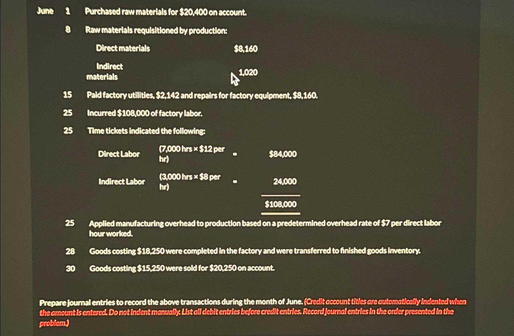  June 1 Purchased raw materials for $20,400 on account. 8 Rawmaterials